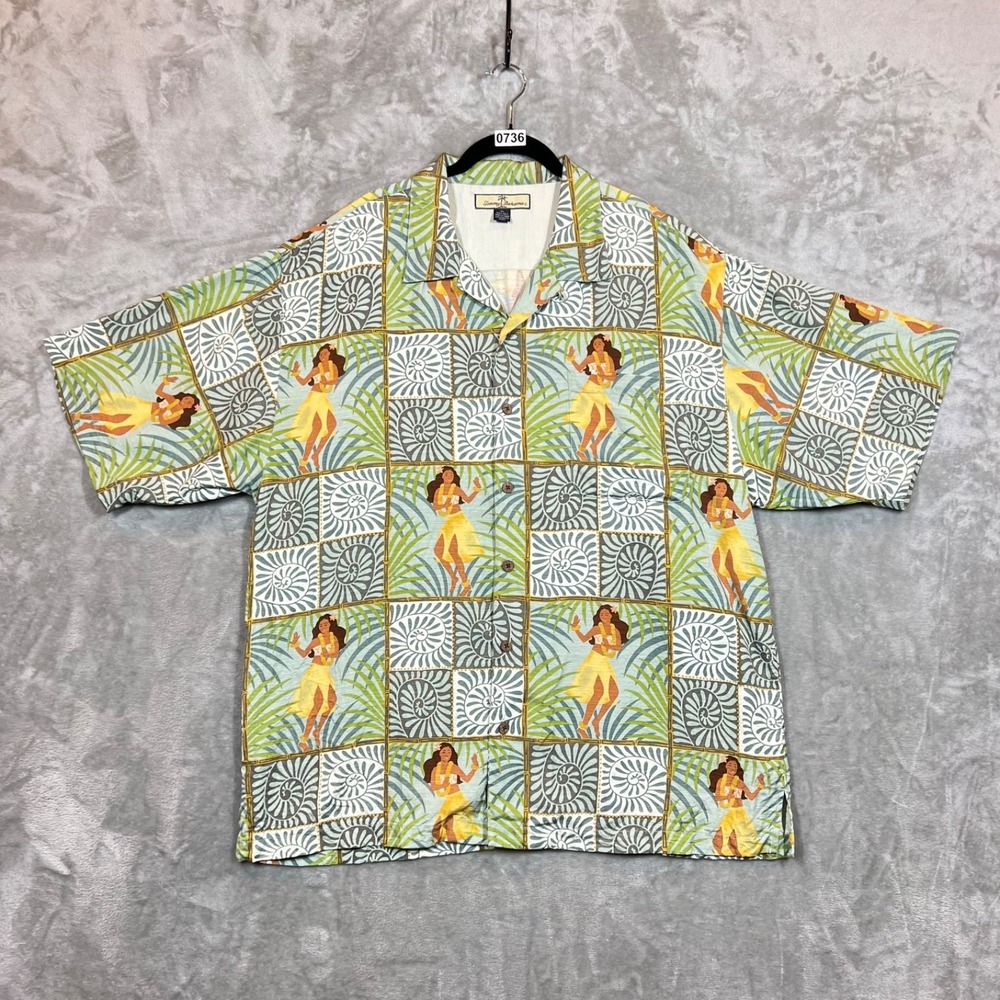 Tommy‎ Bahama Silk Aloha Hawaiian Shirt Men's XL Hula Dancer Print Button S/S